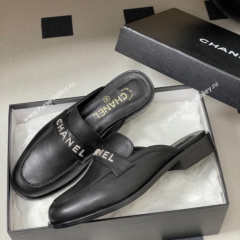 Chanel Calfskin Leather Flat Mules with Letters Strap Black 2025 CH103102 (MD-251031101)