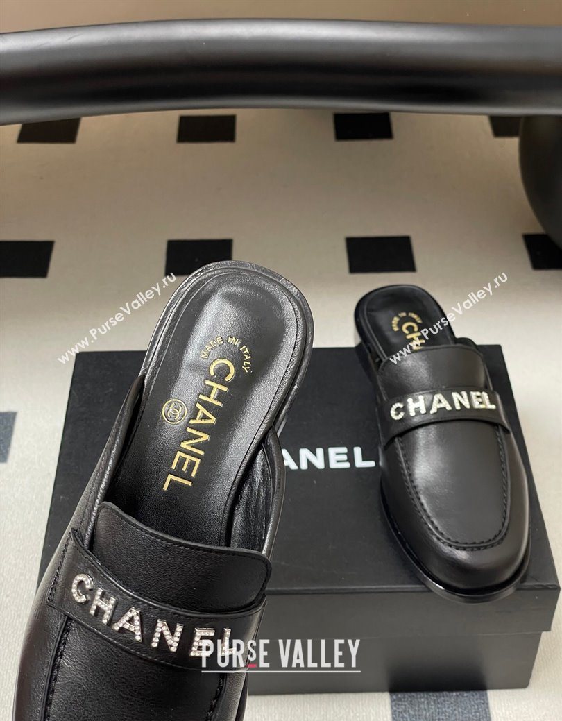 Chanel Calfskin Leather Flat Mules with Letters Strap Black 2025 CH103102 (MD-251031101)