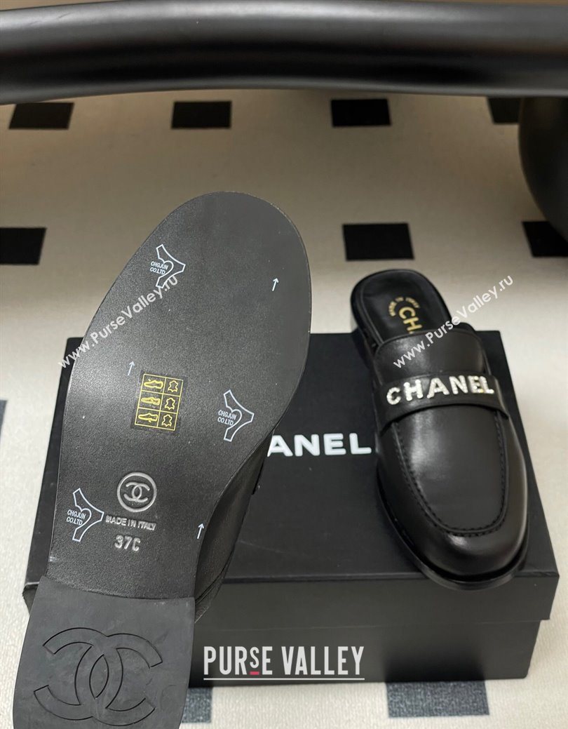 Chanel Calfskin Leather Flat Mules with Letters Strap Black 2025 CH103102 (MD-251031101)