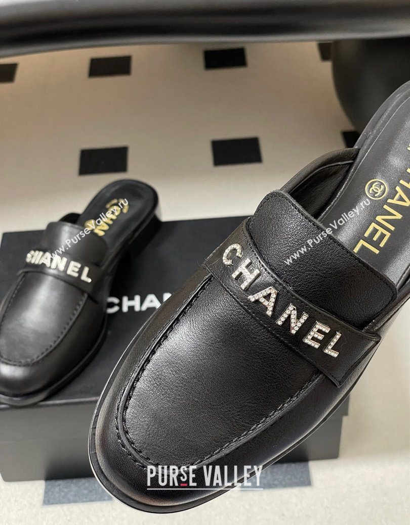 Chanel Calfskin Leather Flat Mules with Letters Strap Black 2025 CH103102 (MD-251031101)
