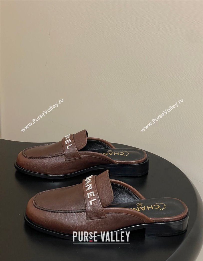 Chanel Calfskin Leather Flat Mules with Letters Strap Dark Brown 2025 CH103102 (MD-251031102)