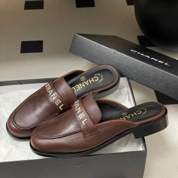 Chanel Calfskin Leather Flat Mules with Letters Strap Dark Brown 2025 CH103102 (MD-251031102)