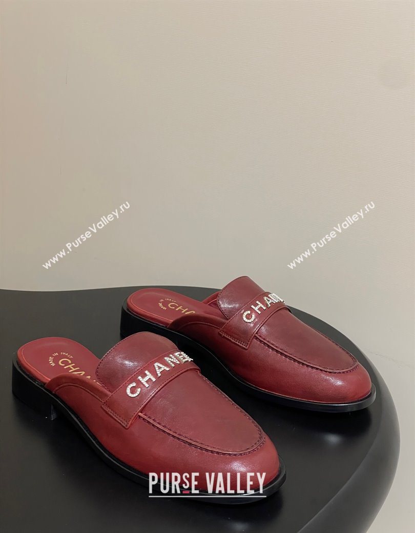Chanel Calfskin Leather Flat Mules with Letters Strap Red 2025 CH103102 (MD-251031104)