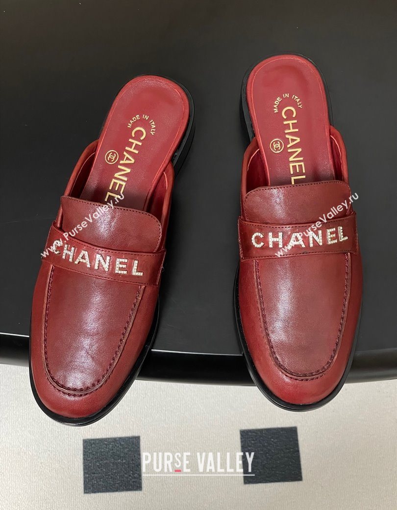 Chanel Calfskin Leather Flat Mules with Letters Strap Red 2025 CH103102 (MD-251031104)