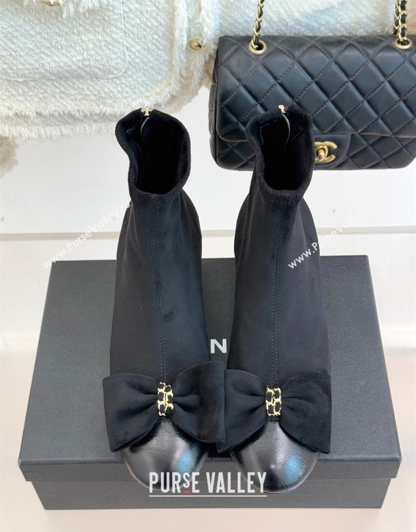 Chanel Suede and Calfskin Heel Ankle Boots with Bow Black 2025 CH110303 (MD-251103124)