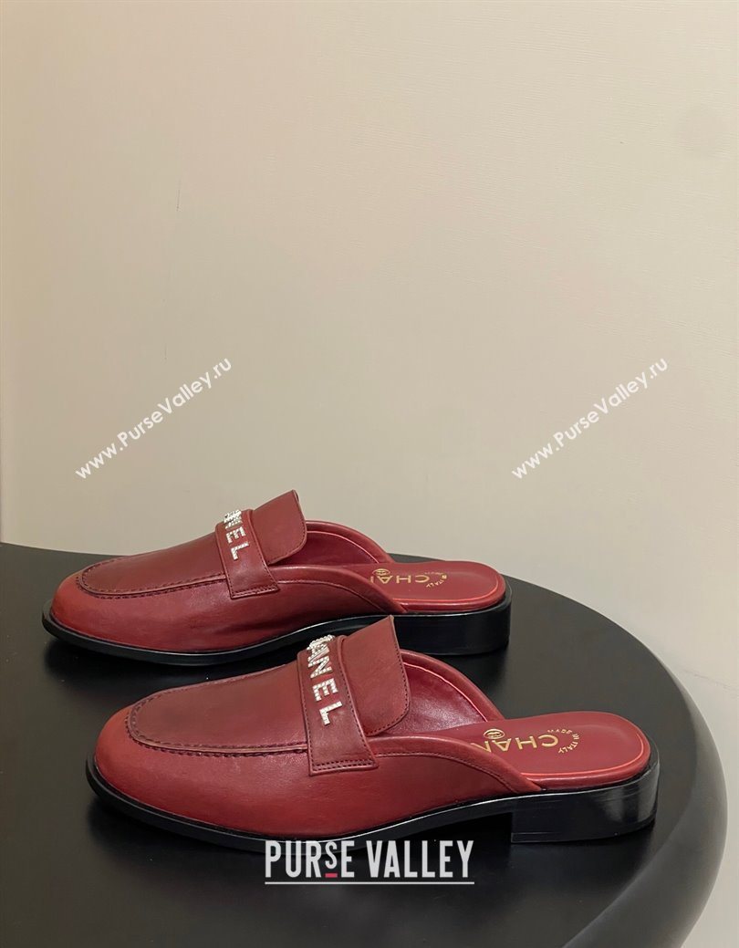 Chanel Calfskin Leather Flat Mules with Letters Strap Red 2025 CH103102 (MD-251031104)