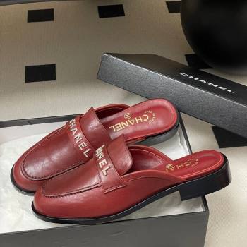 Chanel Calfskin Leather Flat Mules with Letters Strap Red 2025 CH103102 (MD-251031104)