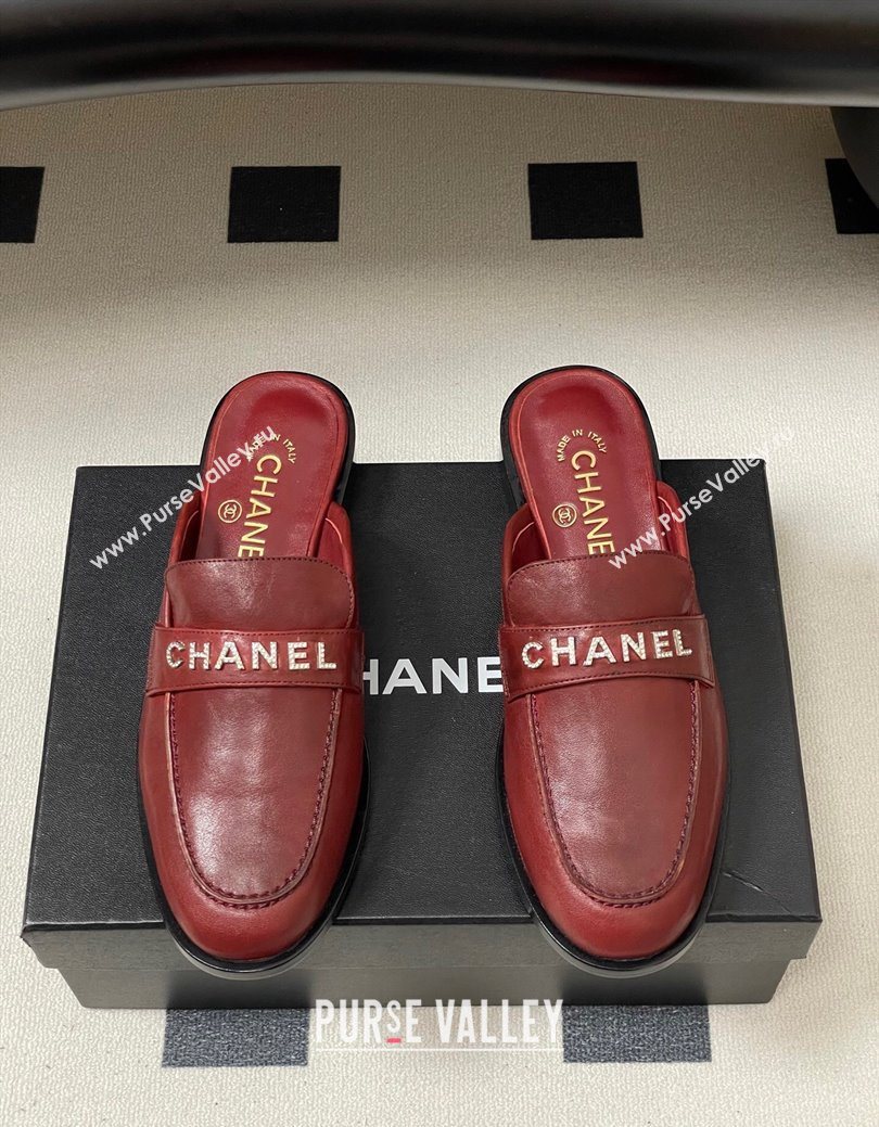 Chanel Calfskin Leather Flat Mules with Letters Strap Red 2025 CH103102 (MD-251031104)