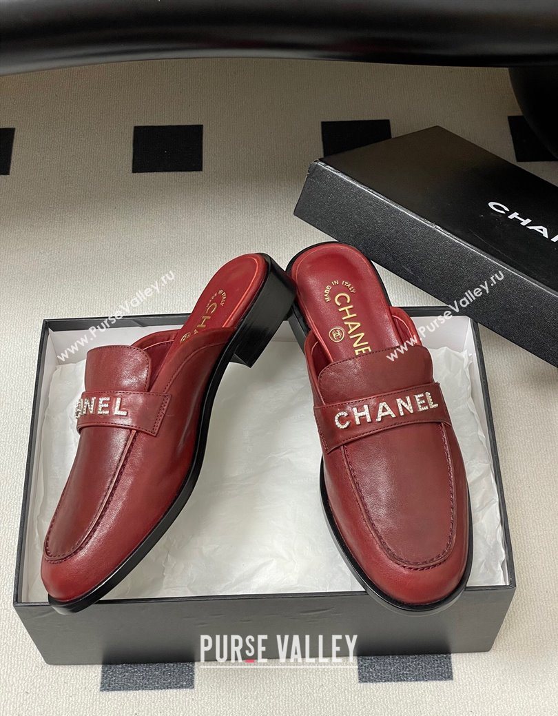 Chanel Calfskin Leather Flat Mules with Letters Strap Red 2025 CH103102 (MD-251031104)