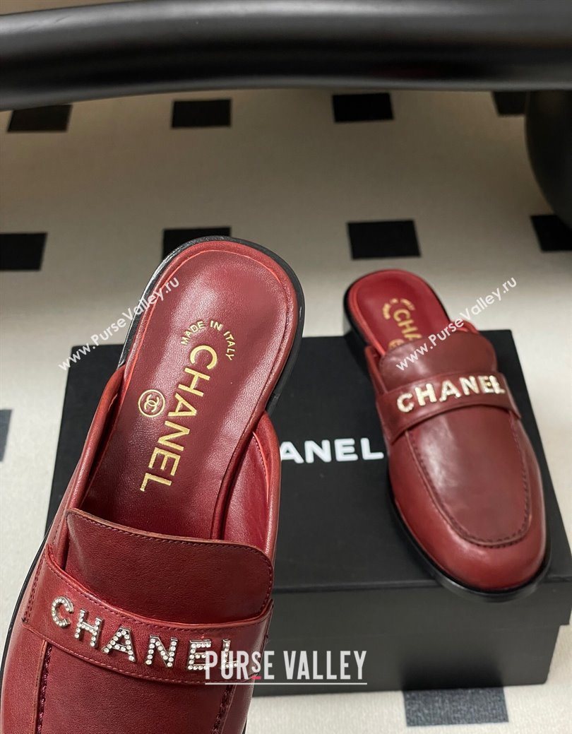 Chanel Calfskin Leather Flat Mules with Letters Strap Red 2025 CH103102 (MD-251031104)