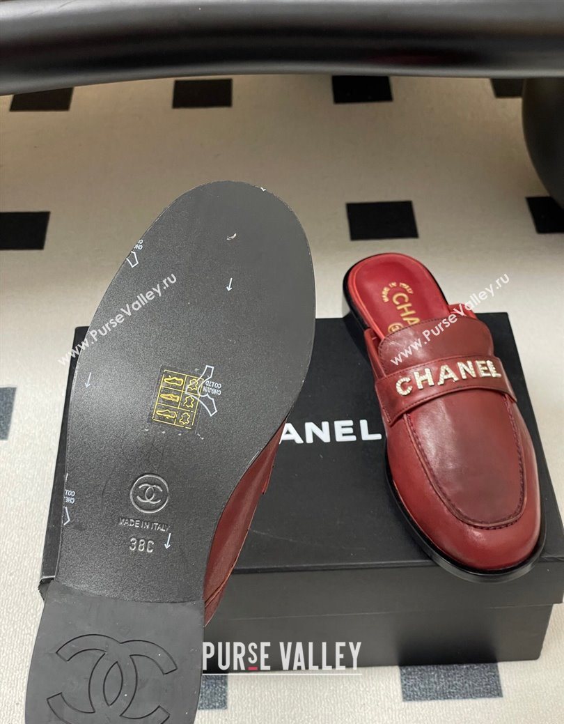 Chanel Calfskin Leather Flat Mules with Letters Strap Red 2025 CH103102 (MD-251031104)