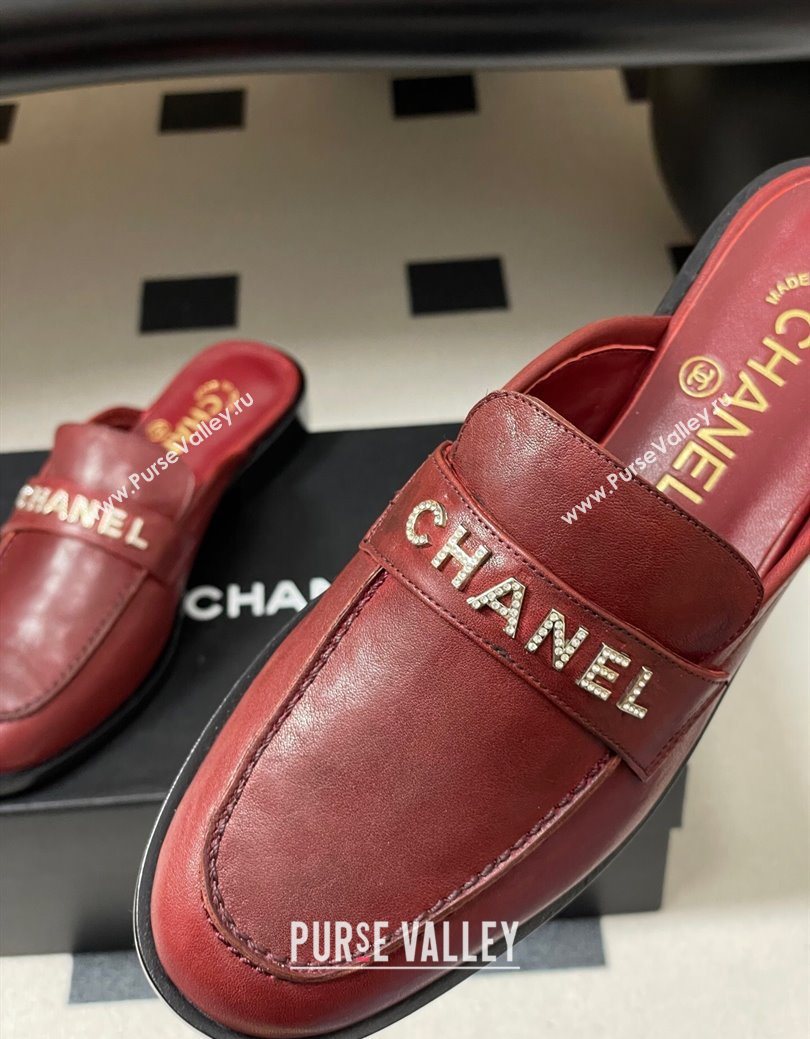 Chanel Calfskin Leather Flat Mules with Letters Strap Red 2025 CH103102 (MD-251031104)