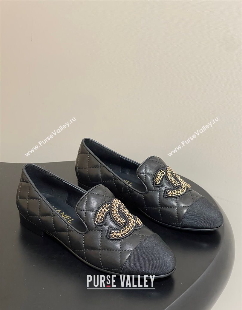 Chanel Lambskin Leather Flat Loafers with Chain CC Black 2025 CH103103 (MD-251031105)