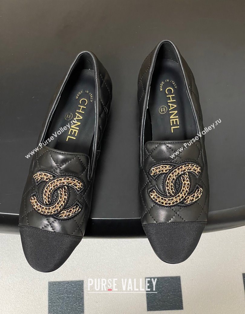 Chanel Lambskin Leather Flat Loafers with Chain CC Black 2025 CH103103 (MD-251031105)