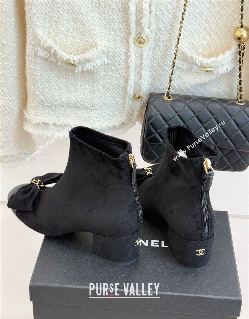 Chanel Suede and Calfskin Heel Ankle Boots with Bow Black 2025 CH110303 (MD-251103124)