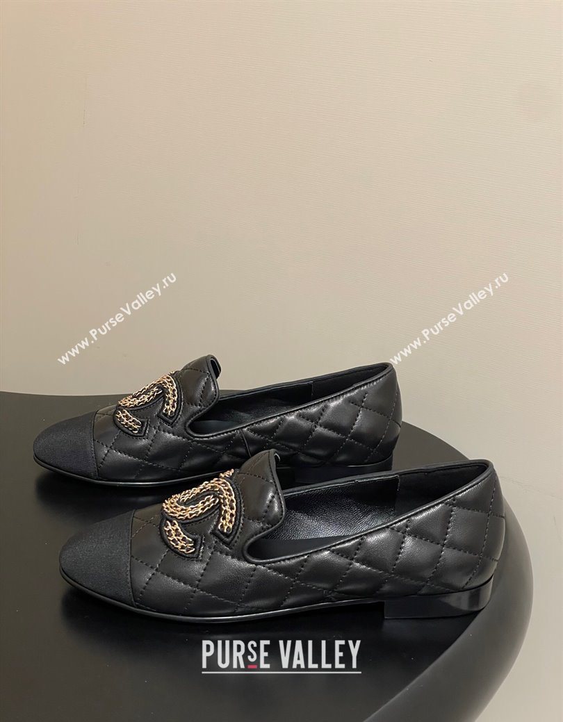 Chanel Lambskin Leather Flat Loafers with Chain CC Black 2025 CH103103 (MD-251031105)