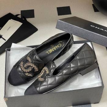Chanel Lambskin Leather Flat Loafers with Chain CC Black 2025 CH103103 (MD-251031105)