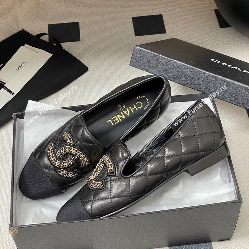 Chanel Lambskin Leather Flat Loafers with Chain CC Black 2025 CH103103 (MD-251031105)