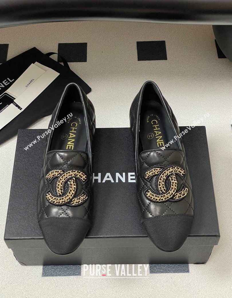 Chanel Lambskin Leather Flat Loafers with Chain CC Black 2025 CH103103 (MD-251031105)