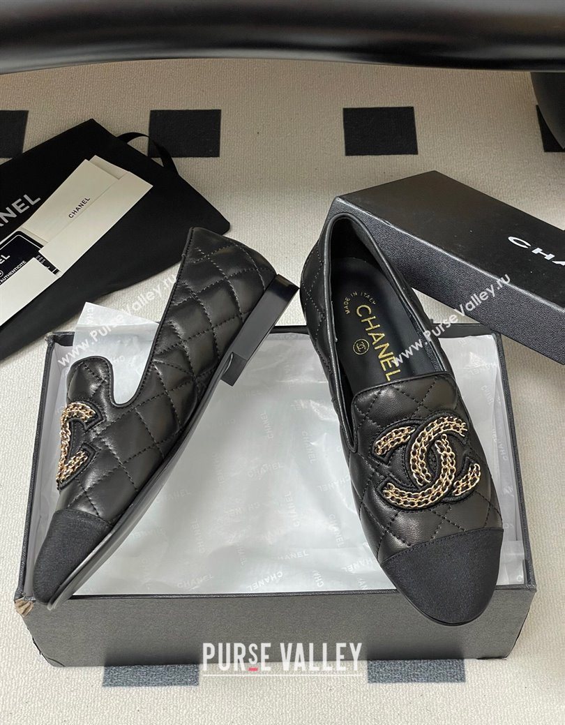 Chanel Lambskin Leather Flat Loafers with Chain CC Black 2025 CH103103 (MD-251031105)