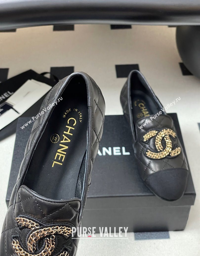 Chanel Lambskin Leather Flat Loafers with Chain CC Black 2025 CH103103 (MD-251031105)