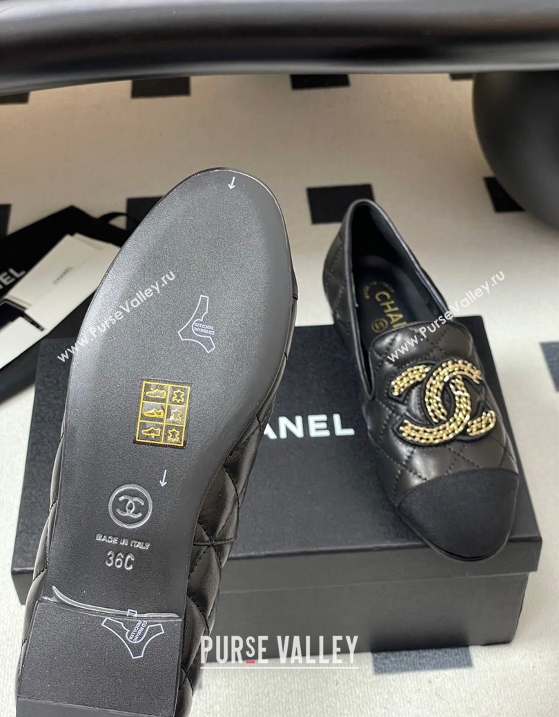 Chanel Lambskin Leather Flat Loafers with Chain CC Black 2025 CH103103 (MD-251031105)