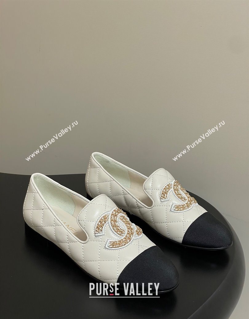 Chanel Lambskin Leather Flat Loafers with Chain CC White 2025 CH103103 (MD-251031106)