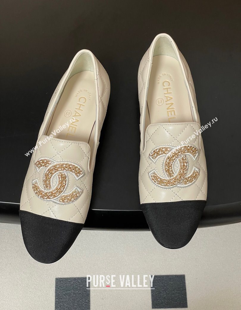 Chanel Lambskin Leather Flat Loafers with Chain CC White 2025 CH103103 (MD-251031106)