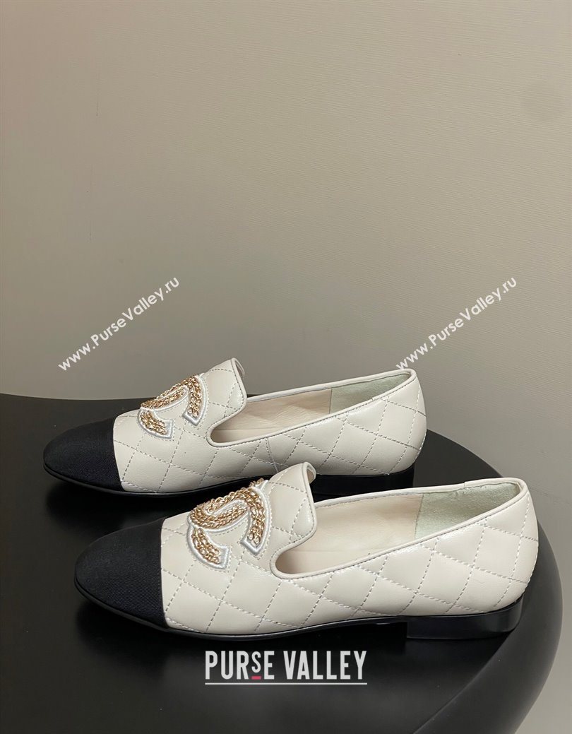 Chanel Lambskin Leather Flat Loafers with Chain CC White 2025 CH103103 (MD-251031106)