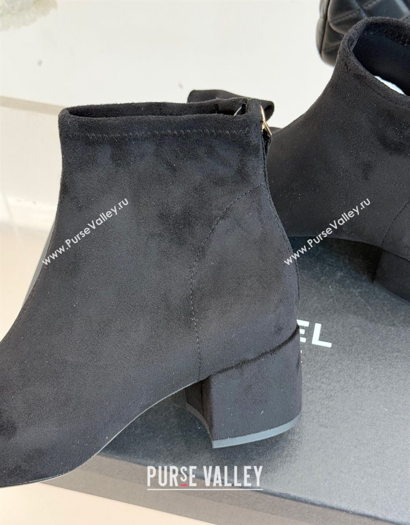 Chanel Suede and Calfskin Heel Ankle Boots with Bow Black 2025 CH110303 (MD-251103124)