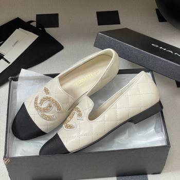 Chanel Lambskin Leather Flat Loafers with Chain CC White 2025 CH103103 (MD-251031106)