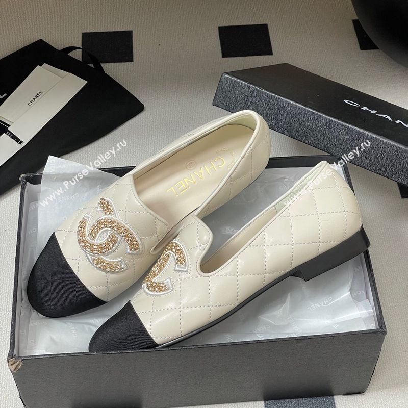 Chanel Lambskin Leather Flat Loafers with Chain CC White 2025 CH103103 (MD-251031106)