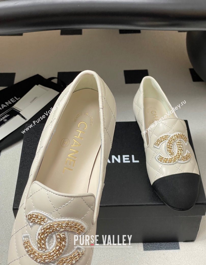Chanel Lambskin Leather Flat Loafers with Chain CC White 2025 CH103103 (MD-251031106)