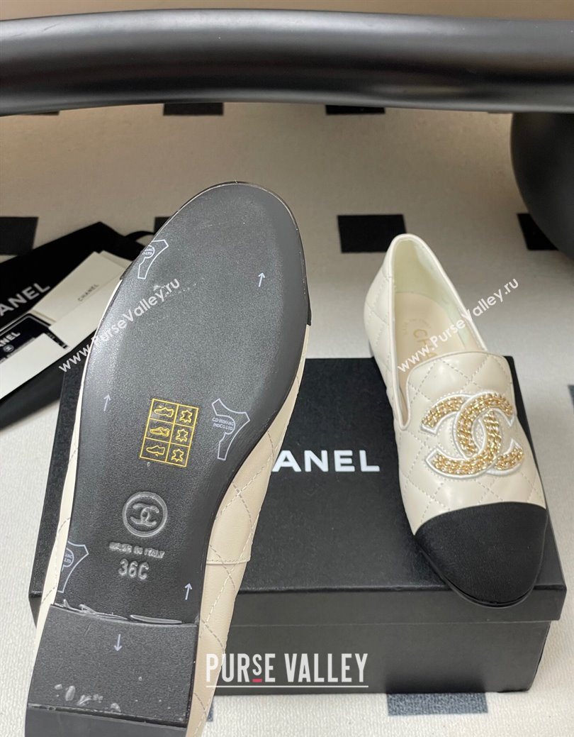 Chanel Lambskin Leather Flat Loafers with Chain CC White 2025 CH103103 (MD-251031106)