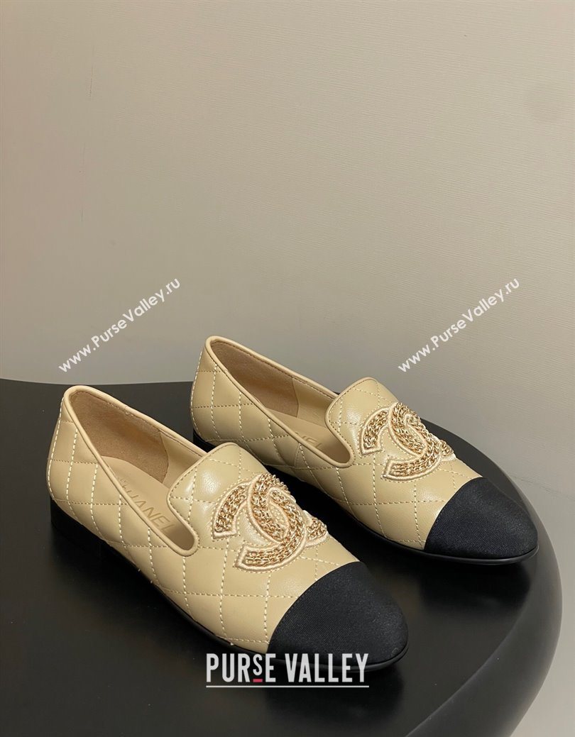 Chanel Lambskin Leather Flat Loafers with Chain CC Beige 2025 CH103103 (MD-251031107)