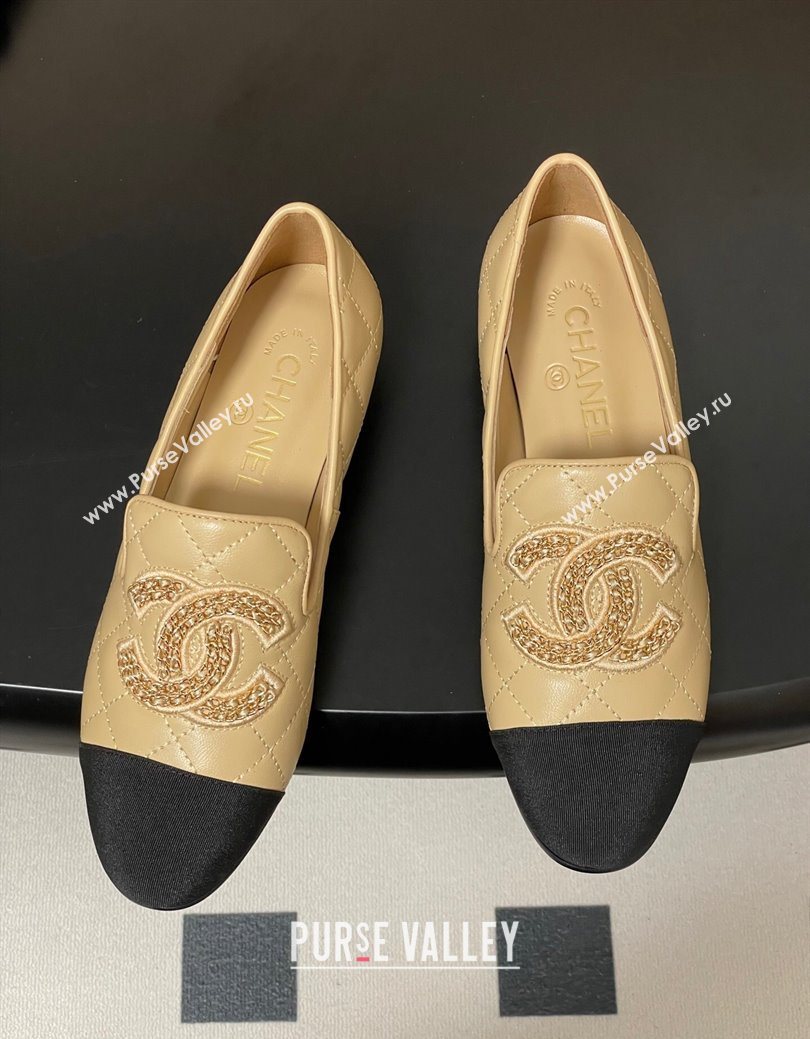 Chanel Lambskin Leather Flat Loafers with Chain CC Beige 2025 CH103103 (MD-251031107)