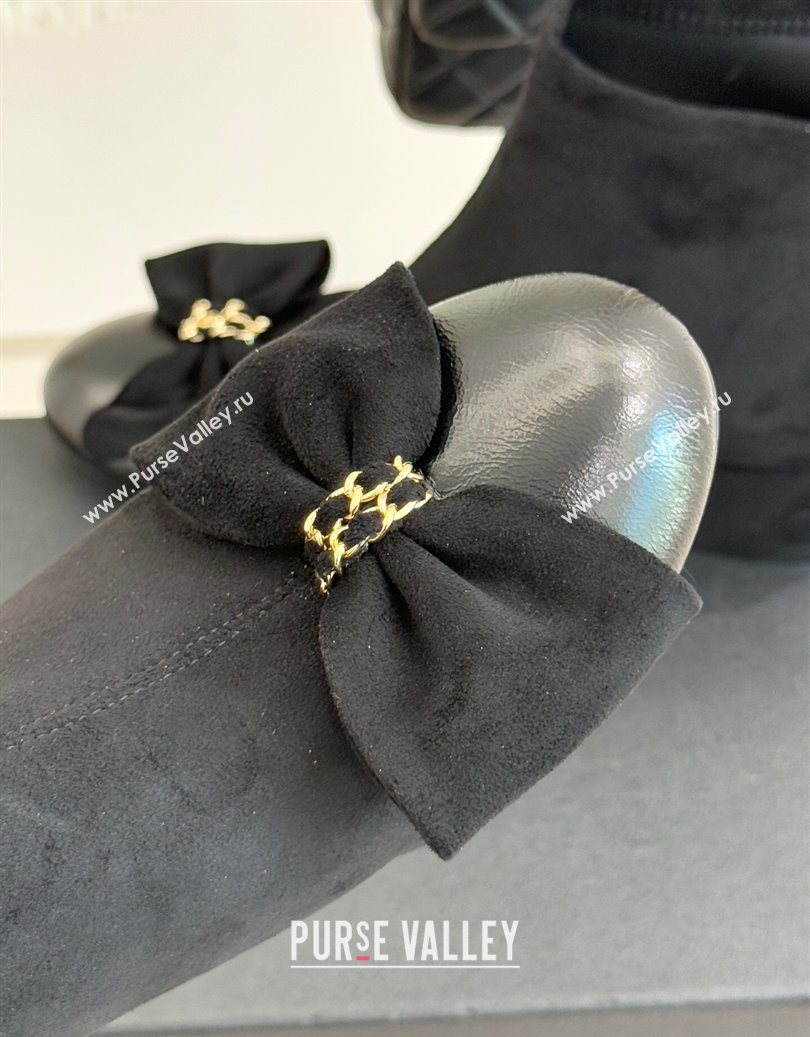 Chanel Suede and Calfskin Heel Ankle Boots with Bow Black 2025 CH110303 (MD-251103124)