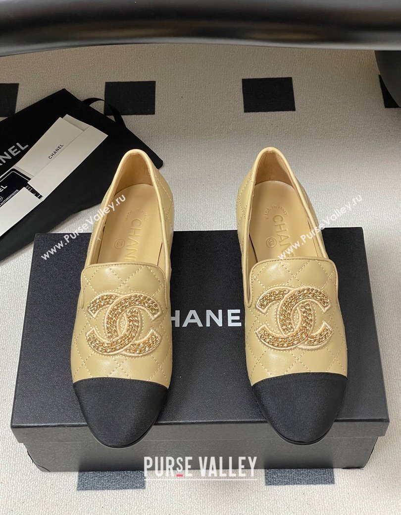 Chanel Lambskin Leather Flat Loafers with Chain CC Beige 2025 CH103103 (MD-251031107)