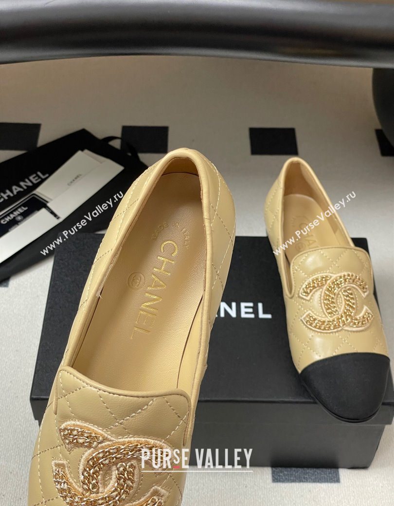 Chanel Lambskin Leather Flat Loafers with Chain CC Beige 2025 CH103103 (MD-251031107)