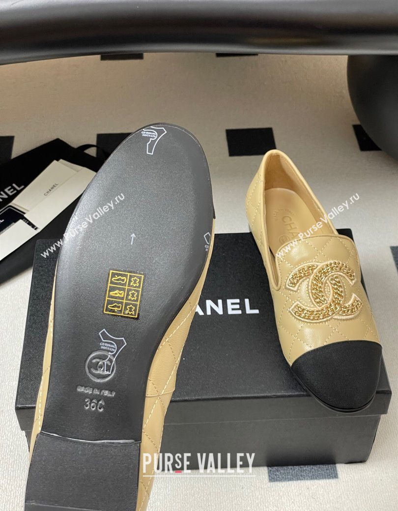 Chanel Lambskin Leather Flat Loafers with Chain CC Beige 2025 CH103103 (MD-251031107)