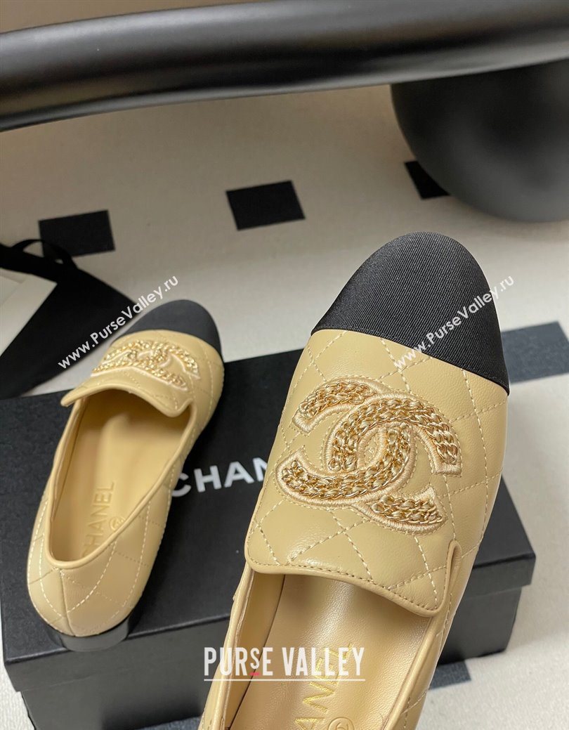 Chanel Lambskin Leather Flat Loafers with Chain CC Beige 2025 CH103103 (MD-251031107)