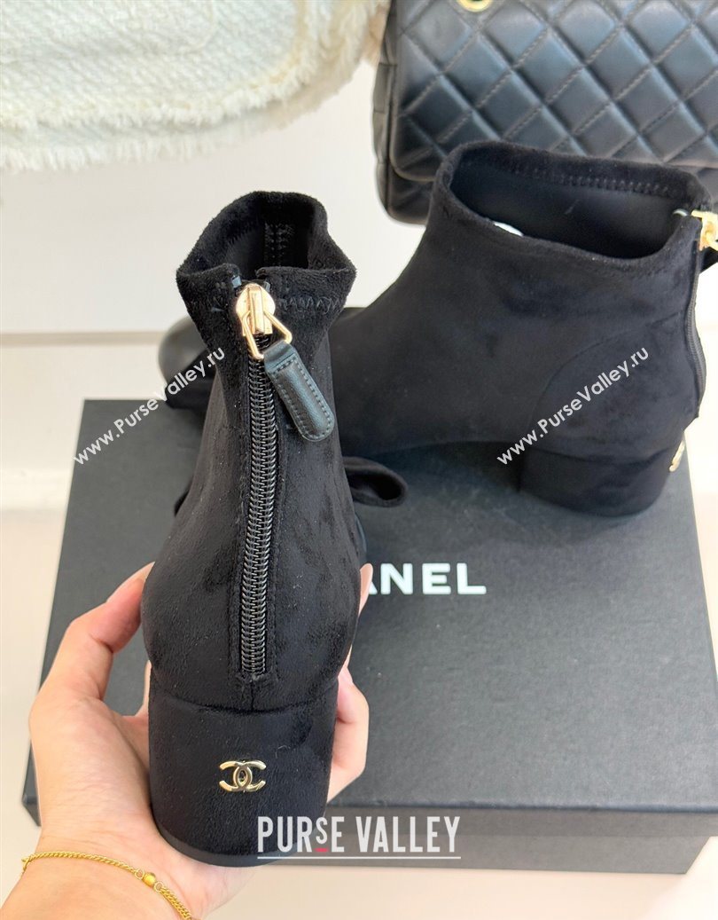 Chanel Suede and Calfskin Heel Ankle Boots with Bow Black 2025 CH110303 (MD-251103124)