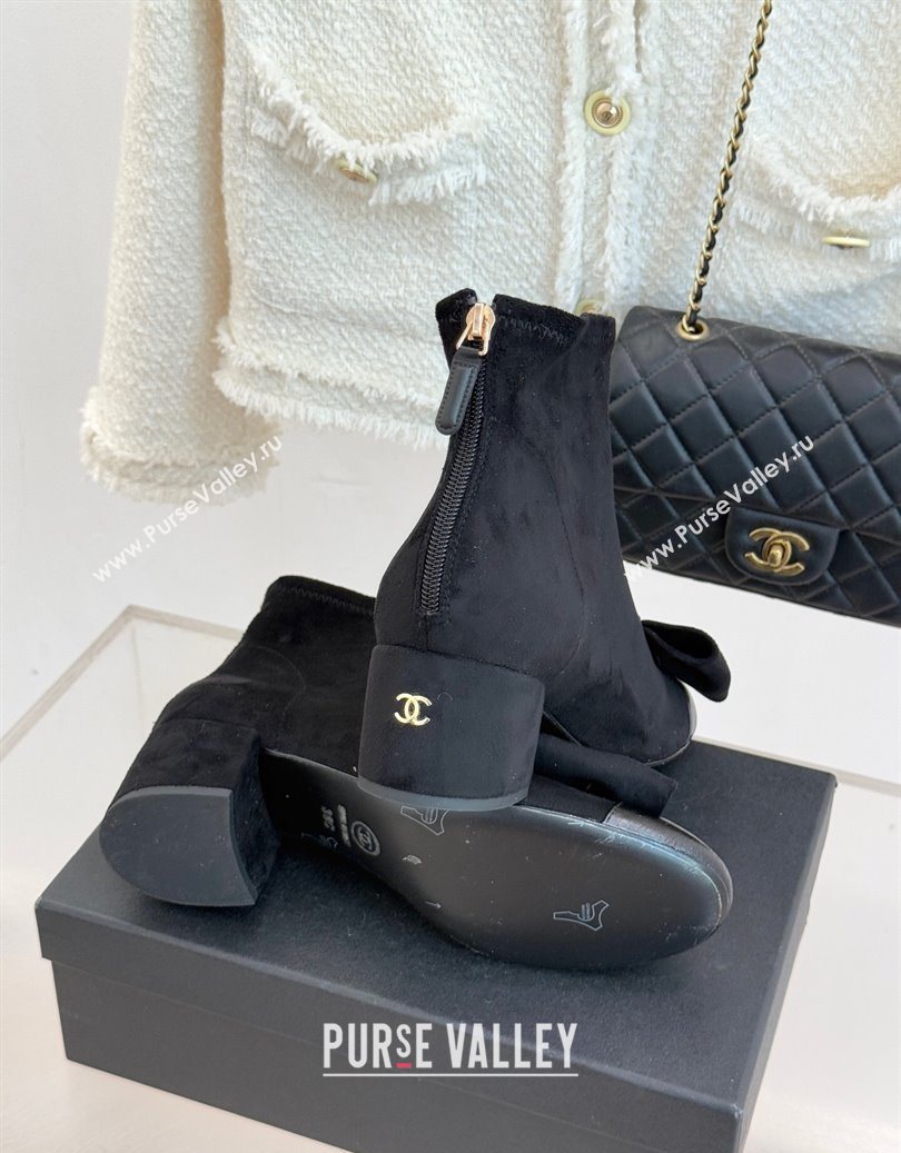 Chanel Suede and Calfskin Heel Ankle Boots with Bow Black 2025 CH110303 (MD-251103124)