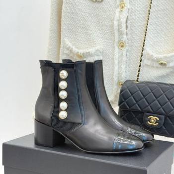 Chanel Lambskin Patent Leather Heel Ankle Boots 5cm with Pearls Black 2025 CH11030316 (MD-251103125)