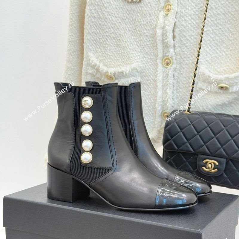 Chanel Lambskin Patent Leather Heel Ankle Boots 5cm with Pearls Black 2025 CH11030316 (MD-251103125)