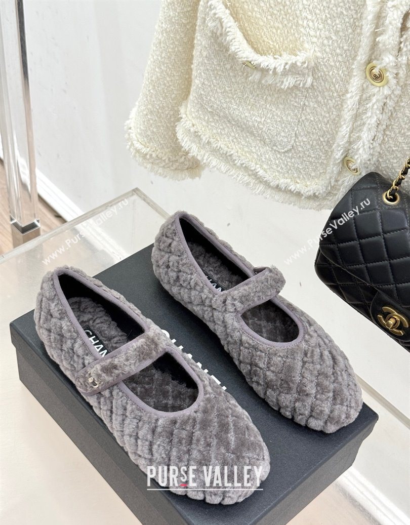 Chanel Quilted Wool Mary Janes Ballets Flat Grey 2025 CH110301 (MD-251103059)