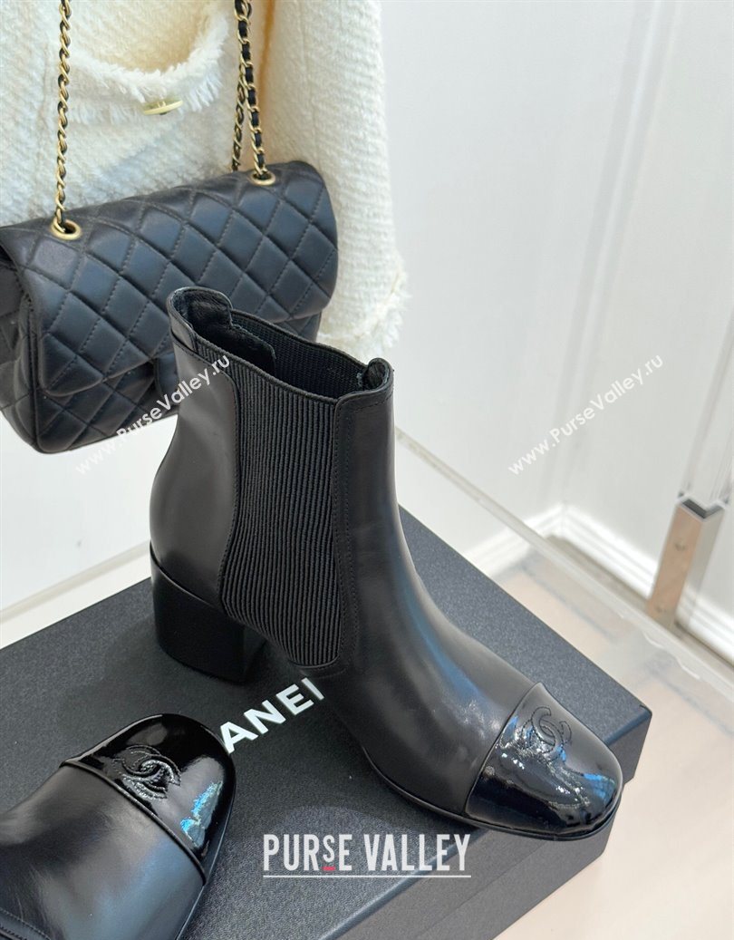Chanel Lambskin Patent Leather Heel Ankle Boots 5cm with Pearls Black 2025 CH11030316 (MD-251103125)