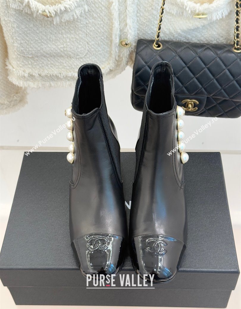 Chanel Lambskin Patent Leather Heel Ankle Boots 5cm with Pearls Black 2025 CH11030316 (MD-251103125)