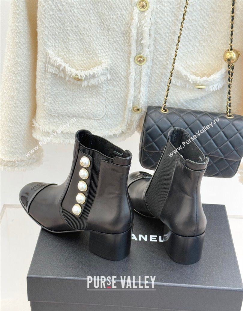Chanel Lambskin Patent Leather Heel Ankle Boots 5cm with Pearls Black 2025 CH11030316 (MD-251103125)