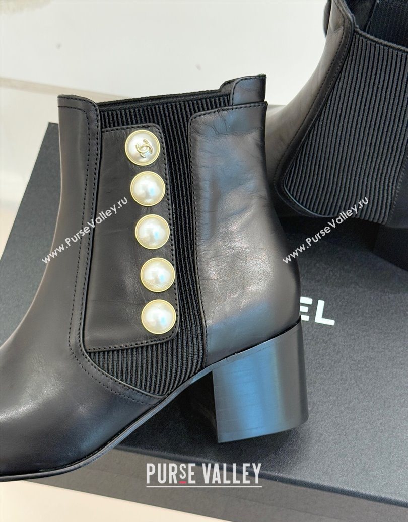 Chanel Lambskin Patent Leather Heel Ankle Boots 5cm with Pearls Black 2025 CH11030316 (MD-251103125)